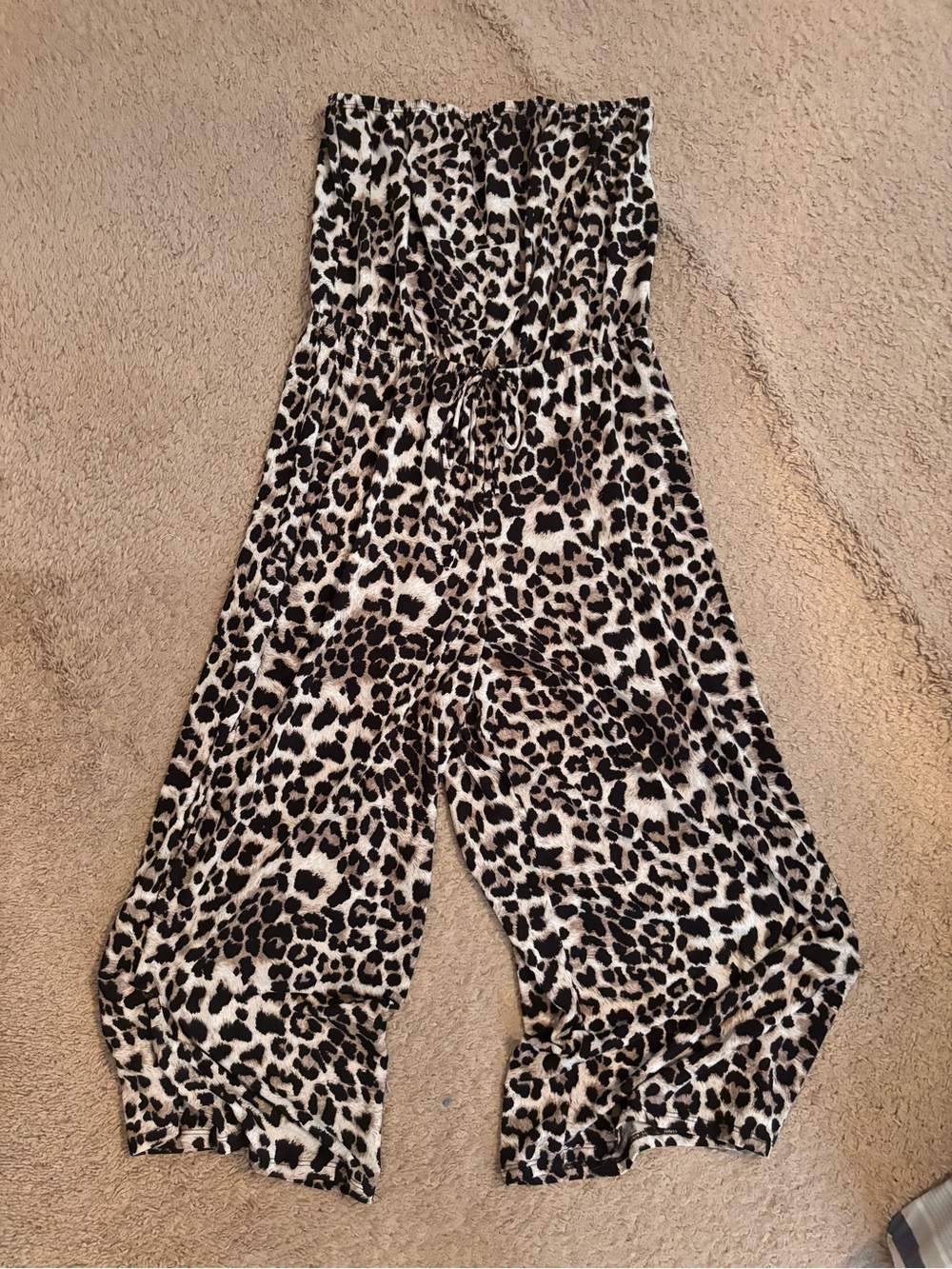 Cherish Strapless Leopard Print Jumpsuit - Beige & Black